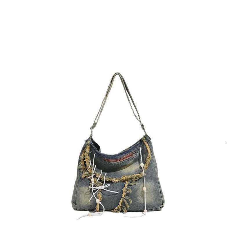 New Denim Zipper Large Capacity Shoulder Casual Crossbody 2026 Fashion Trend Versatile Sewing Thread Commuting Bags Y260205