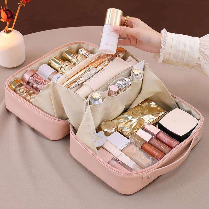 PU Large Capacity Women Tote Makeup Cosmetic Toiletry Storage Multi Functional Folding Bag Travel Zipper Pouch Y260206