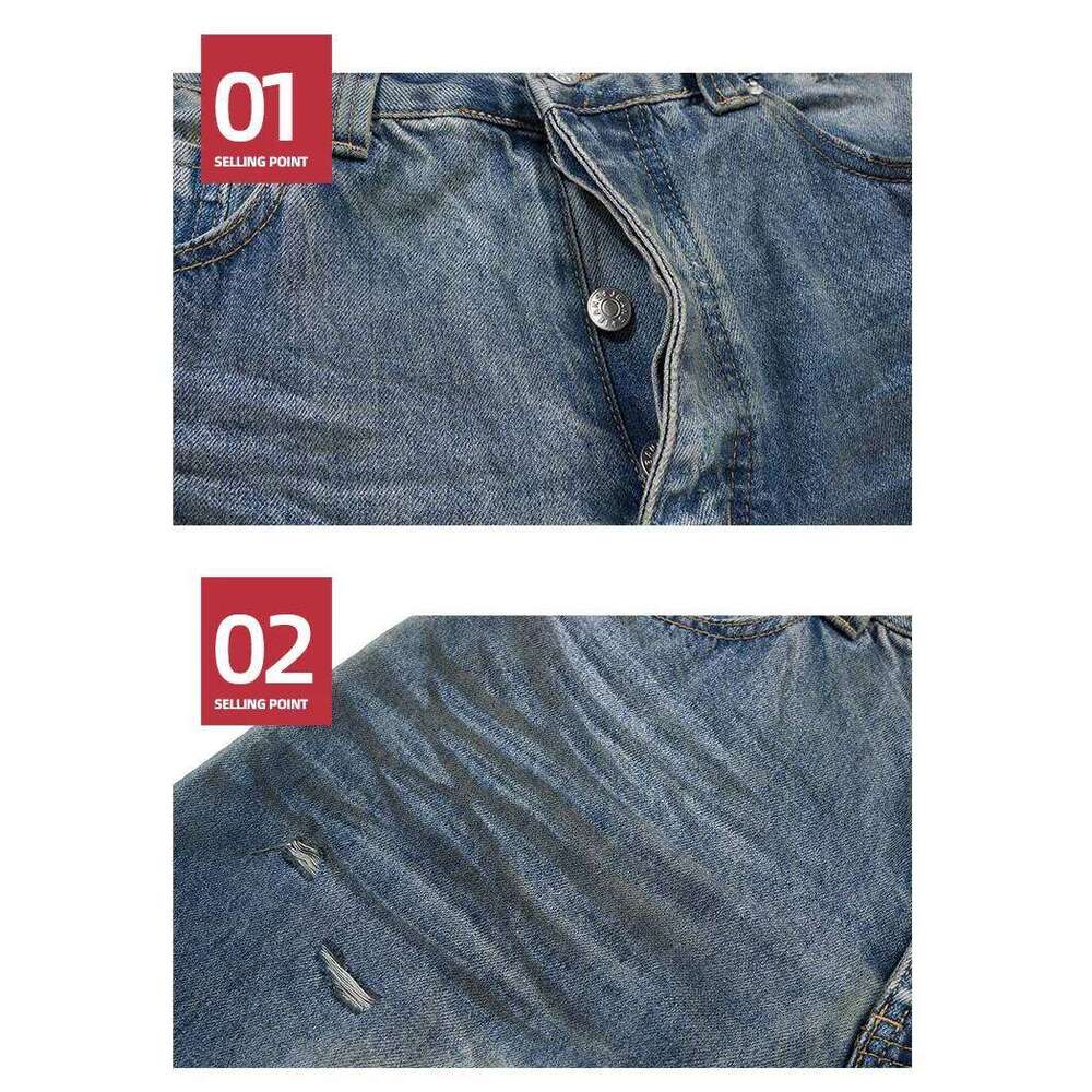 MIJKO Real Picture Frayed Damaged Hole Baggy Wide Leg Jeans Men Streetwear Casual Denim Trousers Cargo Pants X260207