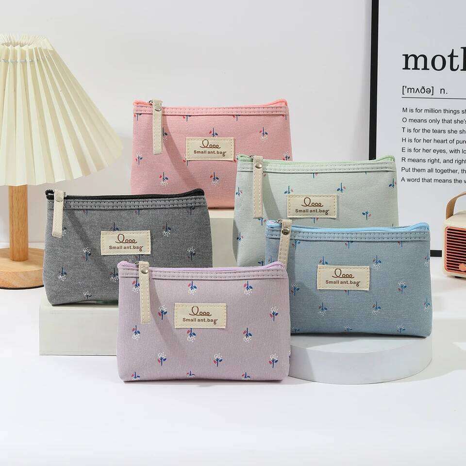 Instagram style canvas makeup printed women's portable student pencil case travel storage toiletries bag Y260206