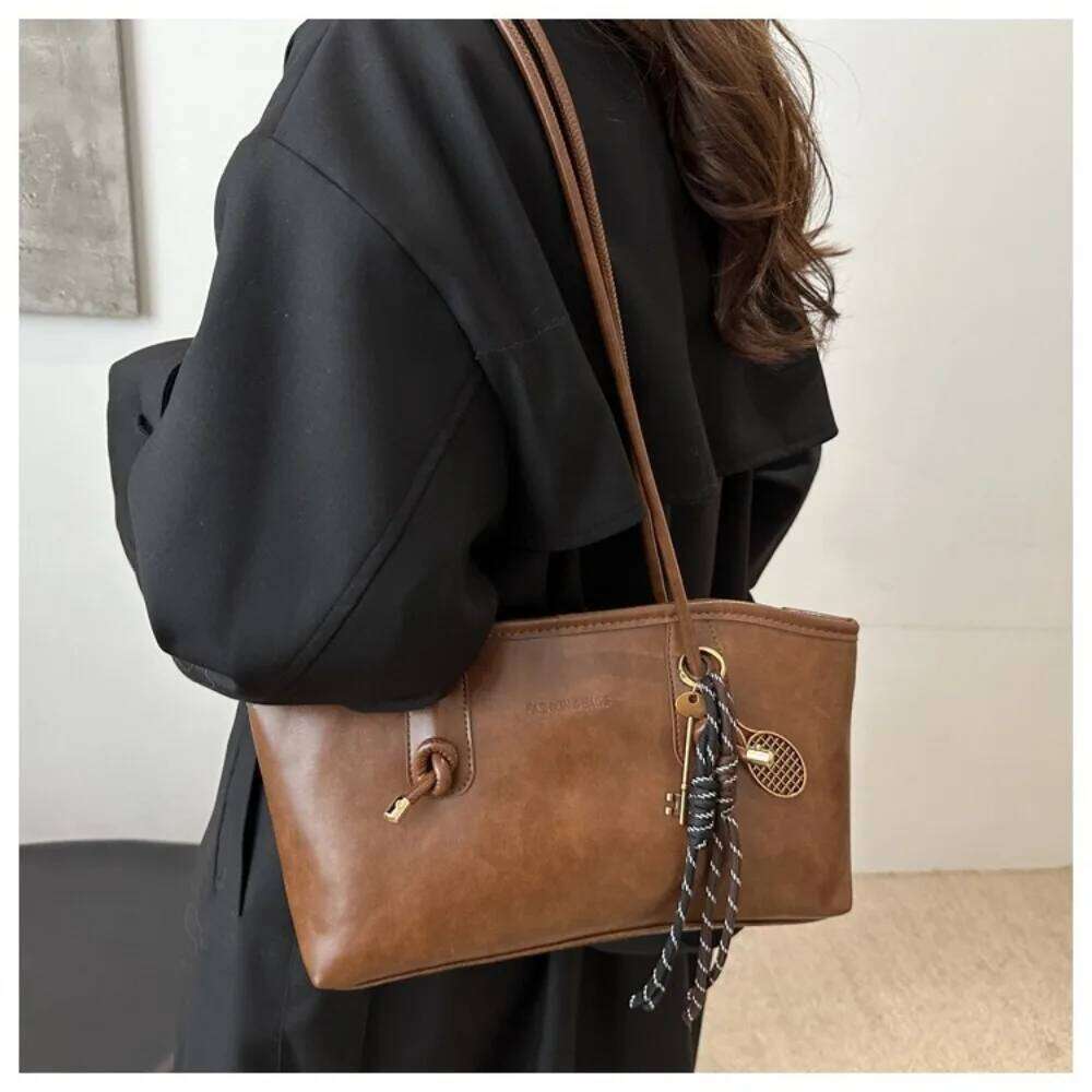Y2K Trend Large Capacity Work Shoulder Solid Color Simple Lady Handbags PU Leather Tote Bag Women Female Y260204