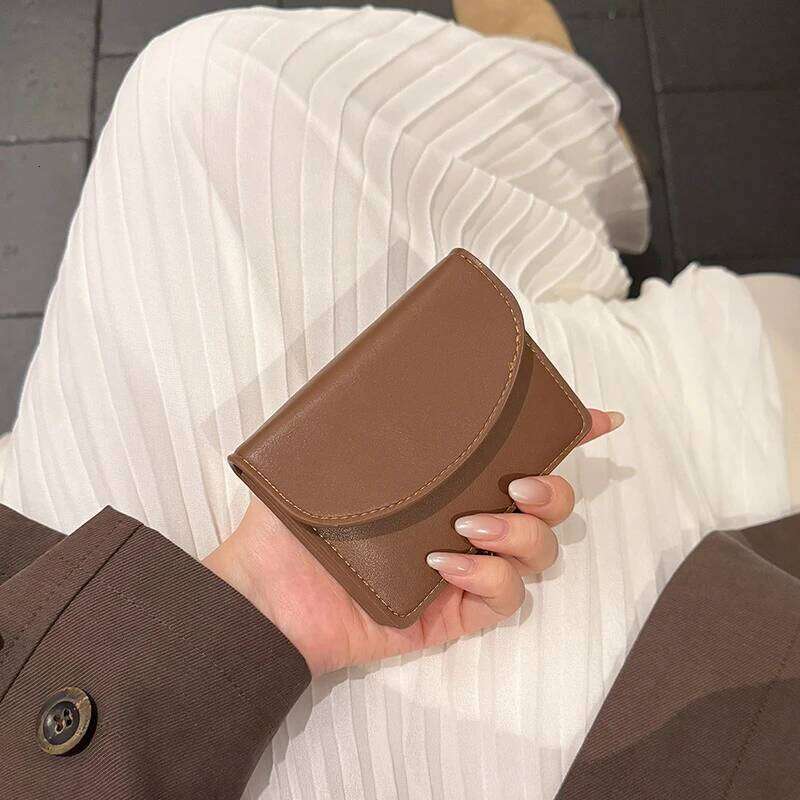 Ladies Small Brown PU Leather Wallet Envelope Clutch Purse with Flip Cover Fashion Minimalist Card Holder Gift for Her Y260206