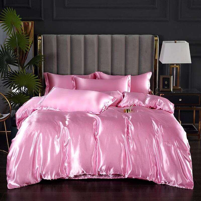 3-Pieces Silky Satin Duvet Cover Set Queen Size Soft Smooth Durable Comforter Covers Pink Solid Color Luxury Bedding with Zipper XJ260206