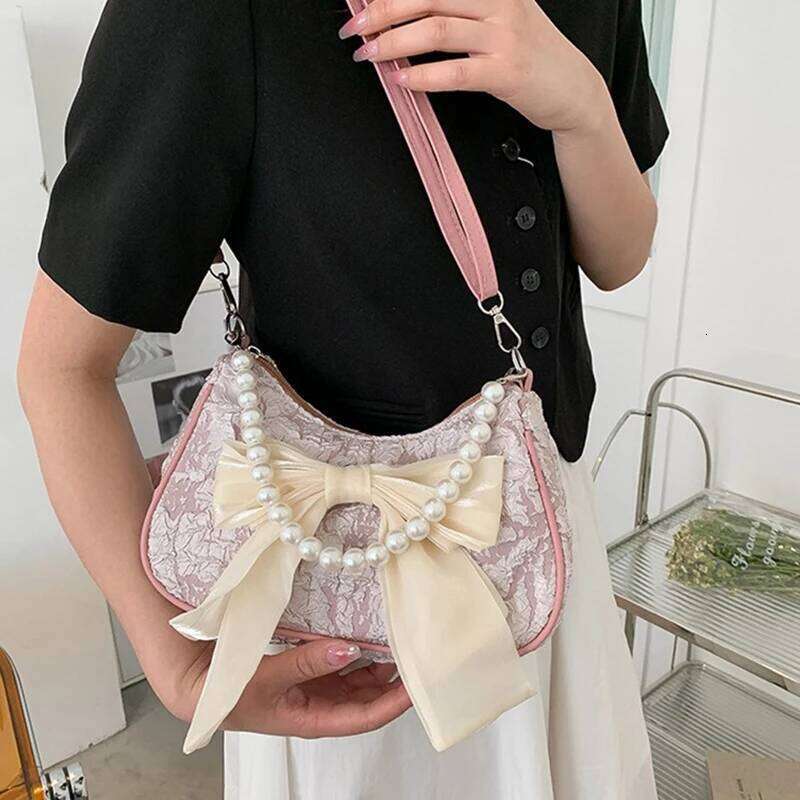 White Folds Pearl Female Retro Luxury Handbag Bow Crossbody Bags Fashion Y2K Vintage Women's Shoulder Bag Purses Z260207 - view 5