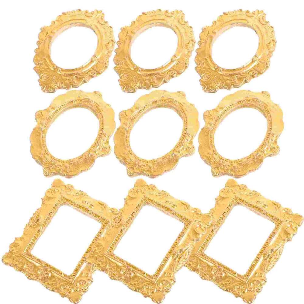 15 Pcs Photo Frame Picture Resin Gold Frames Props Charm Jewelry Retro Micro Landscape Mini House Decor S260205