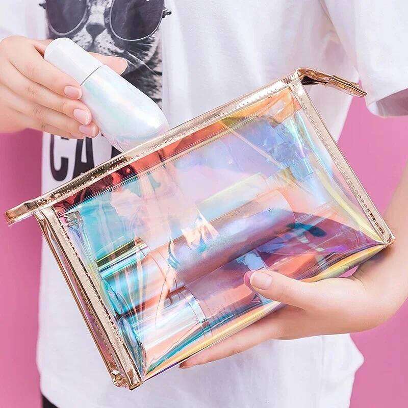 Fashion PVC Transparent Women Make Up Case Laser Beauty Organizer Pouch Mini Jelly For Ladies Cosmetic Bag Y260206