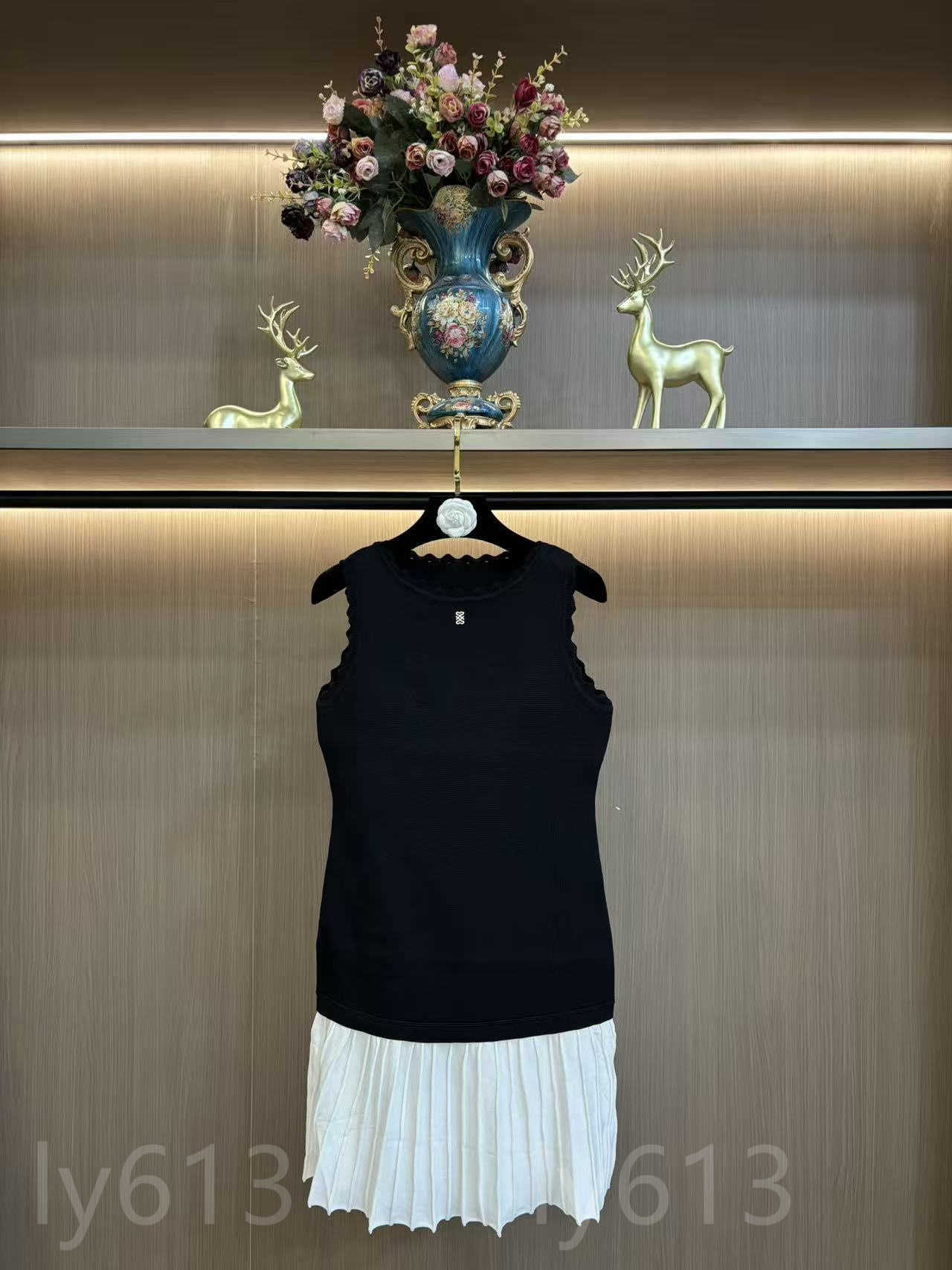 Sandro Dress womens designer dress Color-blocked patchwork Pleated skirt hem party dresses fashion Sleeveless knit dresses