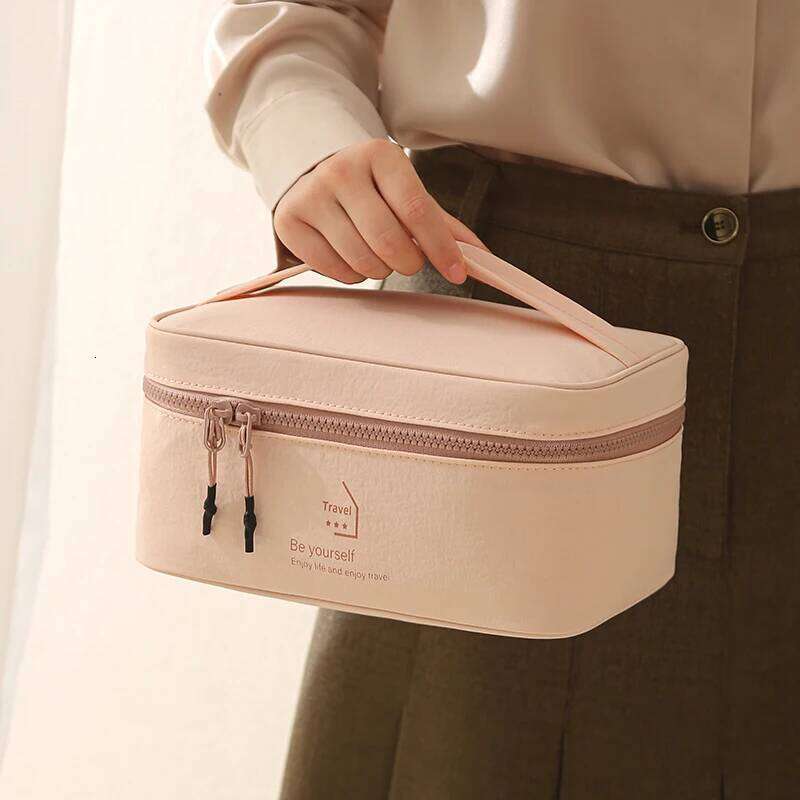 Taslon Portable Square Large Capacity Makeup Skincare Travel Storage Bag, Convenient to Carry Y260206