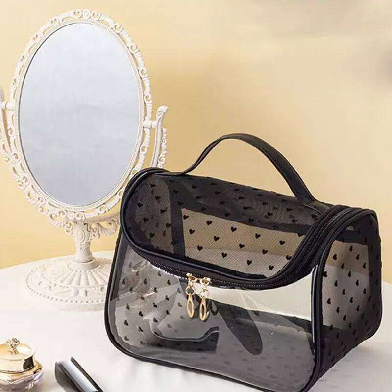 Clear Mesh Design Travel Bag Large Capacity Cosmetic Organizer with Handle Nylon Makeup Pouch Available Y260206