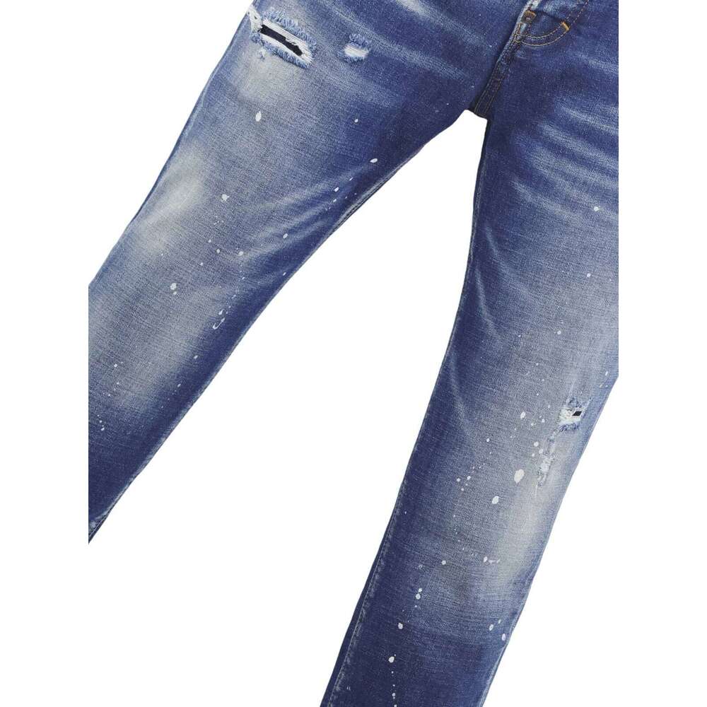 6054 Four Seasons New D2 Jeans Washed Ripped Patch Paint All-match Trendy Men's Foot Blue X260207 - view 4