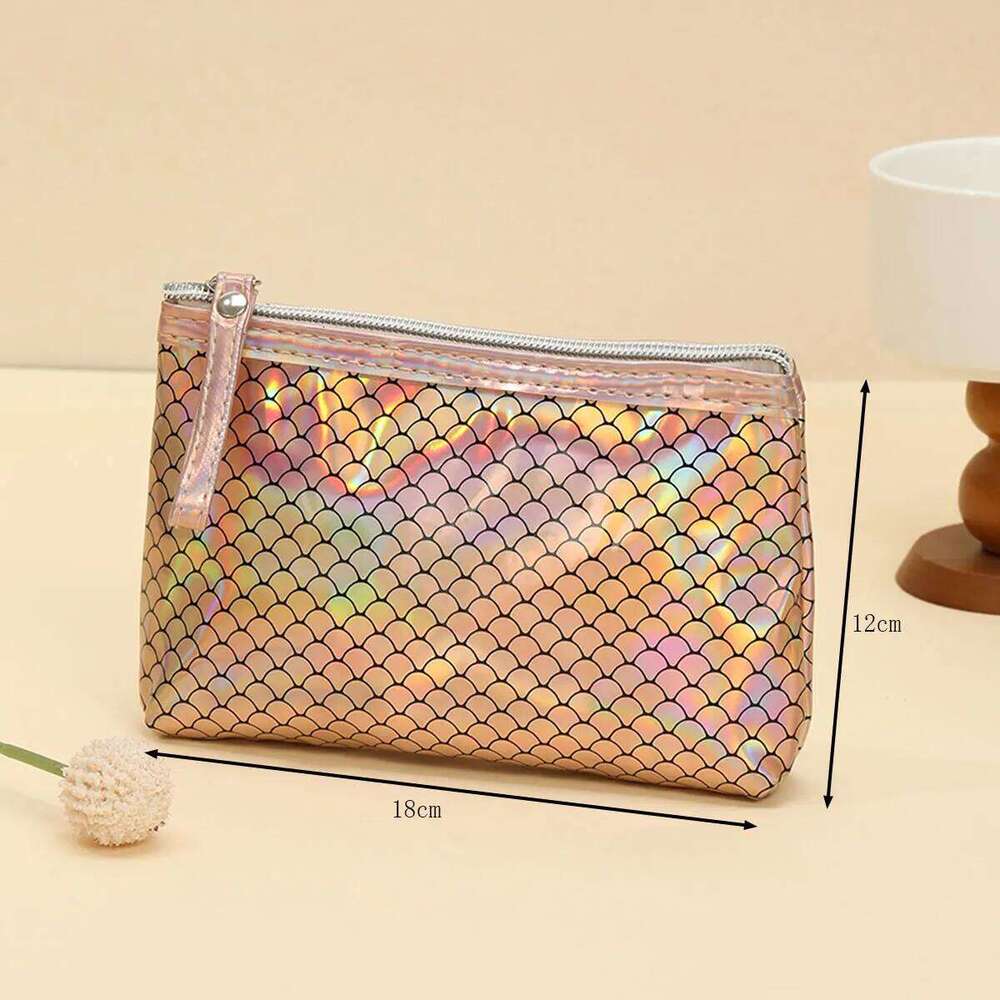 Fashion two-piece waterproof PVC cosmetic Laser fish scale transparent storage beauty Multi functional makeup bag Y260206