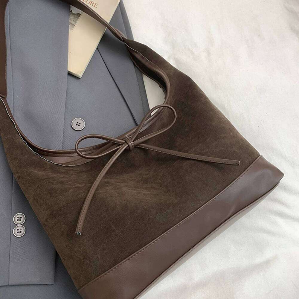 Bow Hobo Solid Colour Handbag Large Slouchy Shoulder Bag Lightweight for Women Work Everyday Z260207