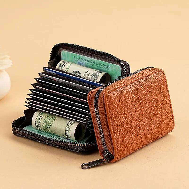 PU Large Capacity Cards Bag Women Men ID Credit Card Case Badge Holder Zipper Coin Purse Coins Wallet Y260206