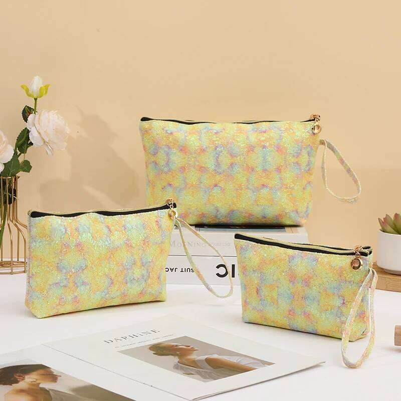 Large Capacity Zipper Lace PU Women's Makeup Fashion Portable Sequin Travel Waterproof Toiletries Storage Bag Y260206