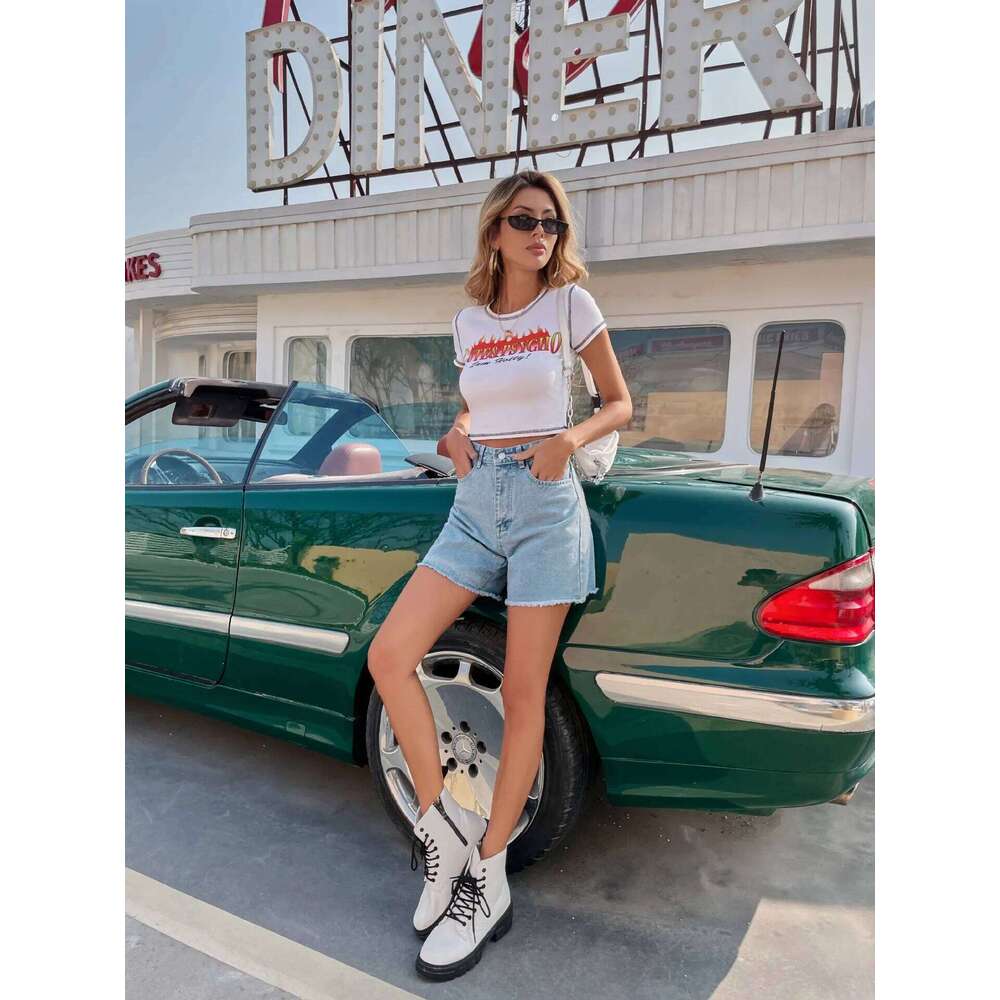 Explosive fashion trend casual women's new denim shorts high waist loose slimming pants XJ260206