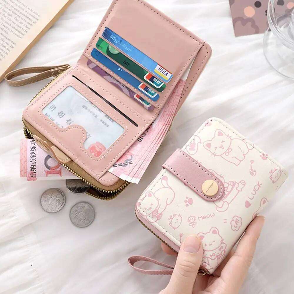 Cute Cat Purse Women Fashion Short PU Leather Large Capacity Wallet Lightweight ID Card Holder Travel Cash Coin Bag Y260206
