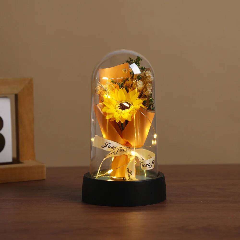 Preserved Gift Long-Lasting Eternal Rose Decor Sunflower Led Light Warm Artificial Flower Ornament For Office Desktop S260204