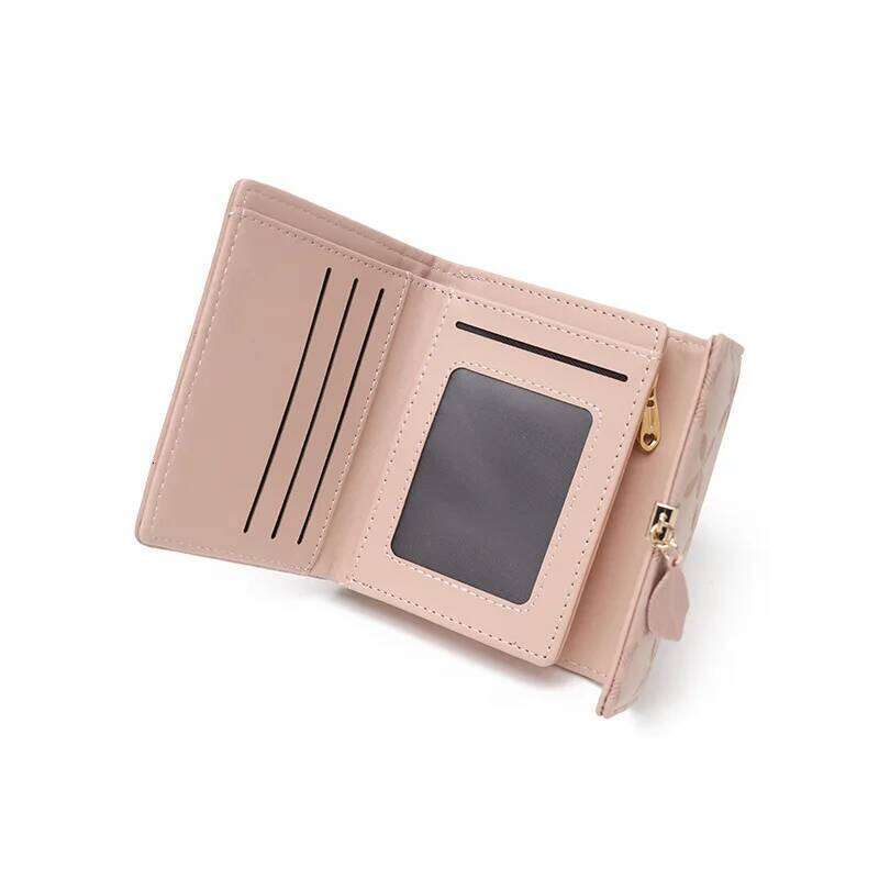 Hot Women's plaid buckle leaf pendant three-fold multi-functional fashion all-match folding short small square bag party Tra Y260206