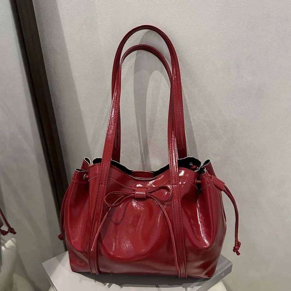 Solid Color Texture Tote Ribbon Magnetic Button Bow PU Shoulder Bag Handbag Waterproof Lady Underarm Pouch Work Y260205