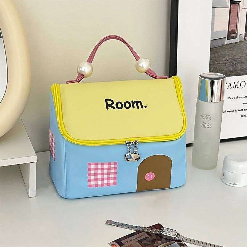 Cute Macaron House Women Tote Cosmetic Large Capacity Makeup Toiletry Storage Pouch Portable Kawaii Girls Clutch Bag Gift Y260206