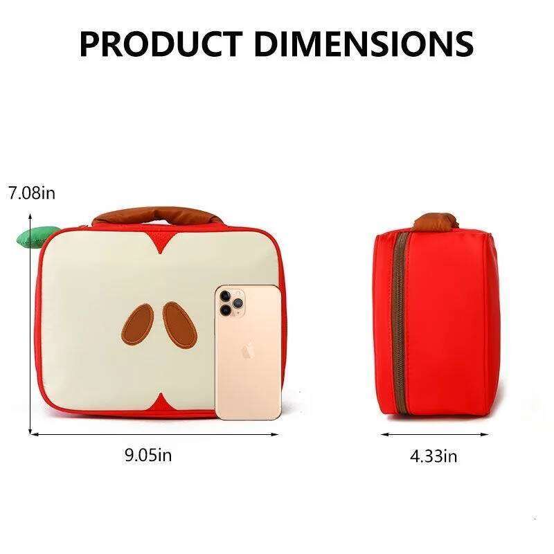 Cartoon Apple Pattern Makeup Bag Women Travel Cosmetics Toiletry Storage Pouch Female's Handbag Christmas Gift Y260206