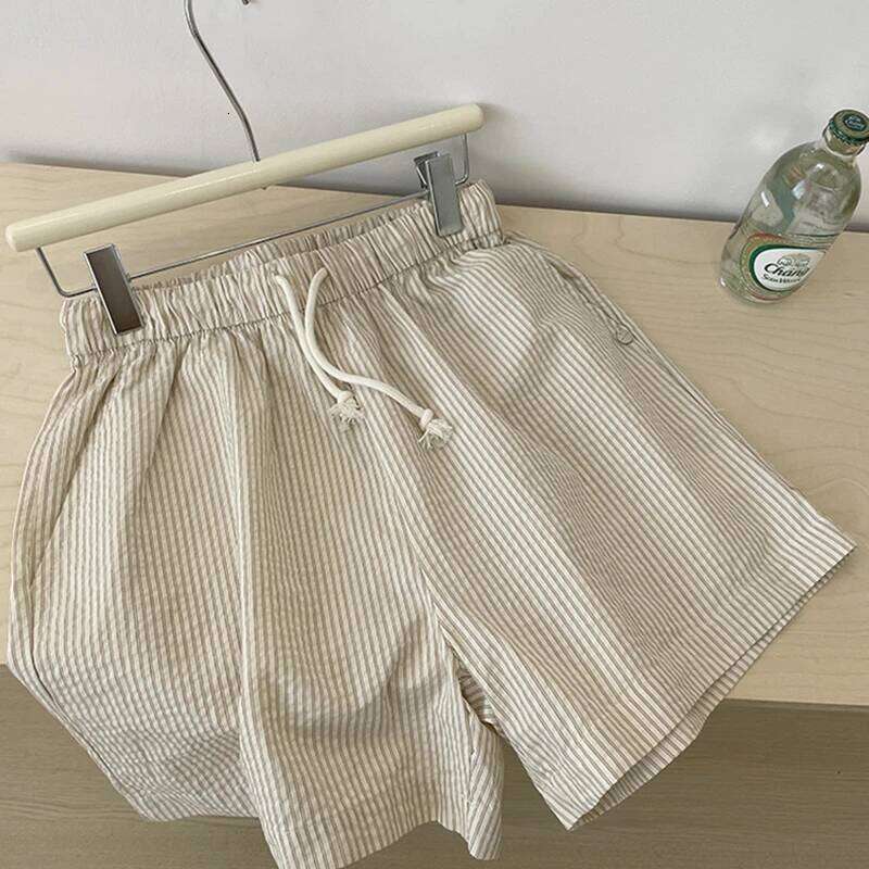Unisex Summer Shorts Striped Thin Loose Wide Leg Casual Hot Pants Indoor Outdoor Versatile Wear XJ260206