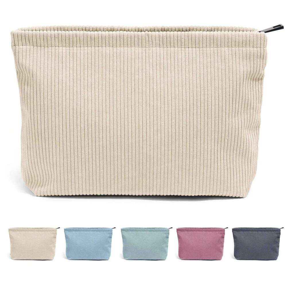 Corduroy Travel Cosmetic Portable Makeup Bag Purses Women Large Capacity Zipper Make Up Organizer Storage Clutch Y260206