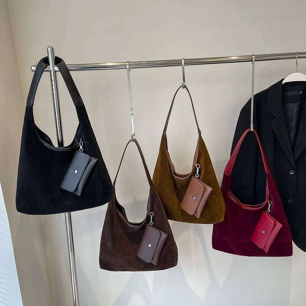 Women Suede Shoulder with Inner Pocket Hobo Magnetic Closure Large Handbag Commuting Shopping Bag Y260205