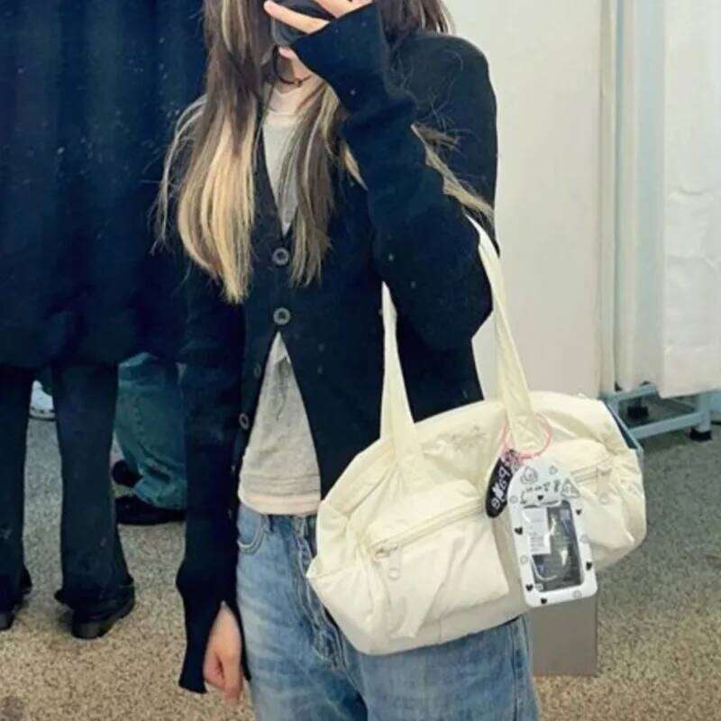 JIAERDI Harajuku Beige Shoulder Bags Women Hot Girls Nylon Pocket Casual Handbag Female Vintage Fashion Y2k Underarm Bag Chic Y260205