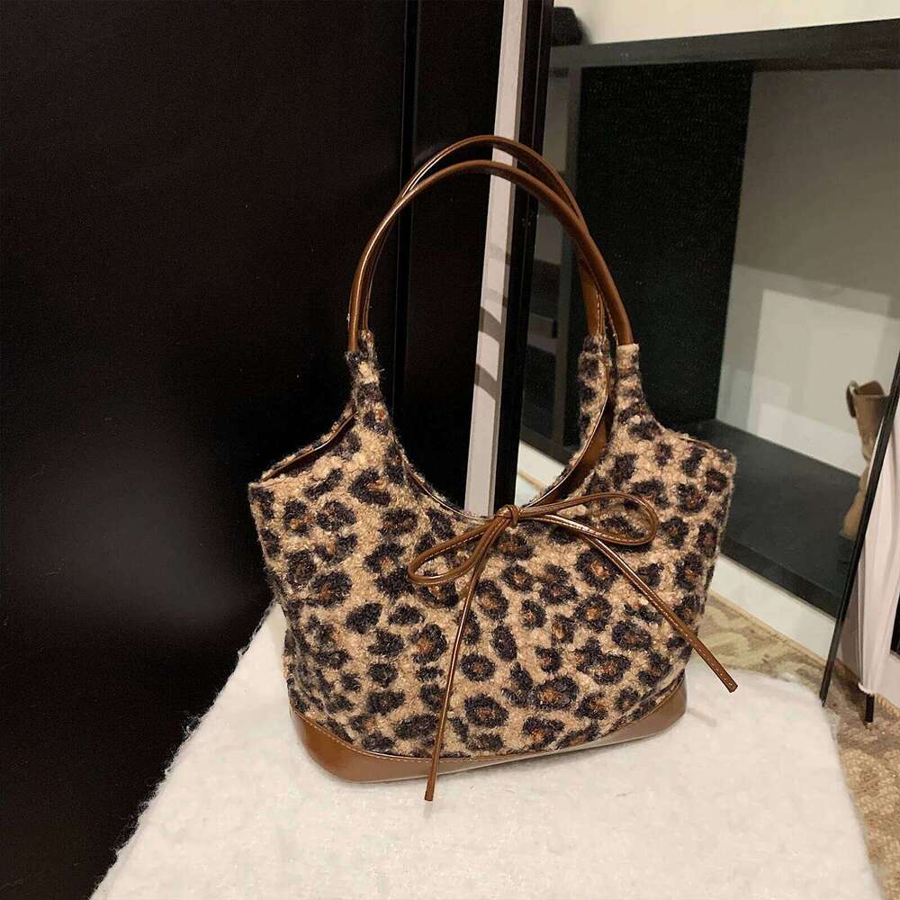 Rayon Leopard Print Shoulder Versatile Underarm with Bow Commuter Bag for Women Work Shopping Travel Daily Y260205