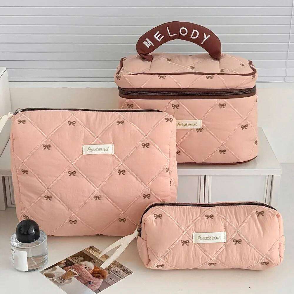 2025 Women Fashion Quilting Makeup Large Capacity 3 Types Cosmetic Storage Pouch Handbag Portable Ladies Zipper Clutch Bag Y260206