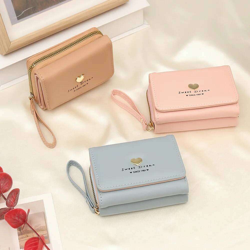 Fashion Love Heart Wallet Zippered Multi-Card Slot Card Holder Short Cash Bags For Women Student Simple Coin Purse Pouch Y260206