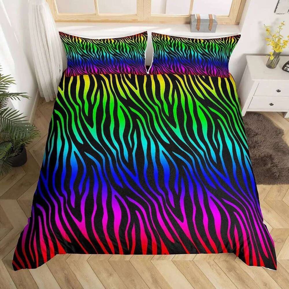 Zebra Print Duvet Twin Wild Animal Theme Bed Safari Wildlife Fur Comforter Cover Abstract Geometric Stripe Bedding Set XJ260206