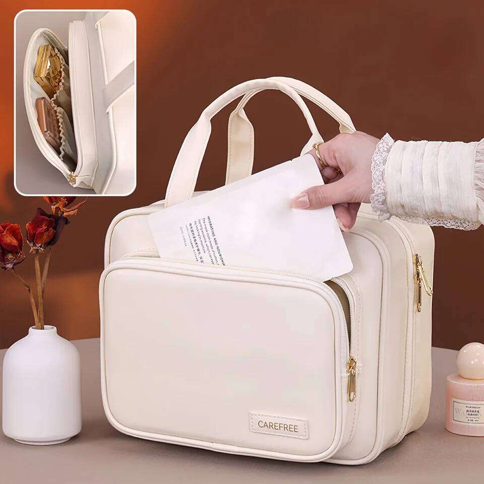 New PU Leather Hanging Cosmetic Bag For Women Portable Makeup Organizer Large Capacity Travel Toiletry Storage Bags Y260206