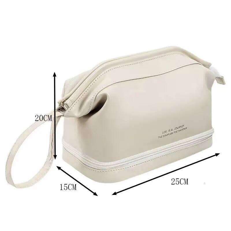 New large capacity waterproof PU cloud makeup Double layered women's portable storage box Wash cosmetic bag Y260206
