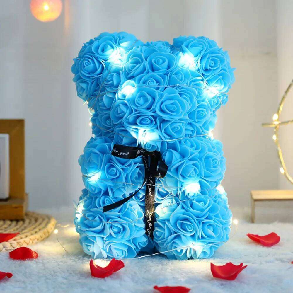 28cm Artificial Teddy Rose Multicolors with LED Strip Flower Romantic Valentines Day Gift Girlfriend Women Anniversary Bear S260204