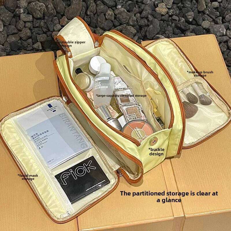 Large Capacity Oxford Fabric Makeup Bag with Contrast Color Design - Durable Travel Cosmetic Organizer for Skincare Essentials Y260206