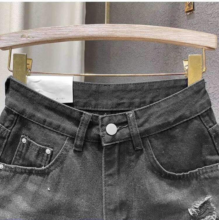 Summer New Rough Edge Ripped Low Waist Denim Women's Fringed A-word Jeans Wide Leg Hot Pants Booty Shorts XJ260206