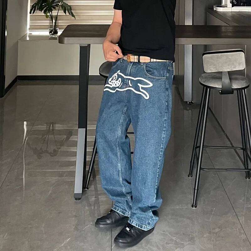 2024 Ropa Y2K Fashion Flying Dog Print Cowboy Baggy Jeans Pants For Men Clothes Streetwear Gothic Denim Trousers Pantalon Homme X260207
