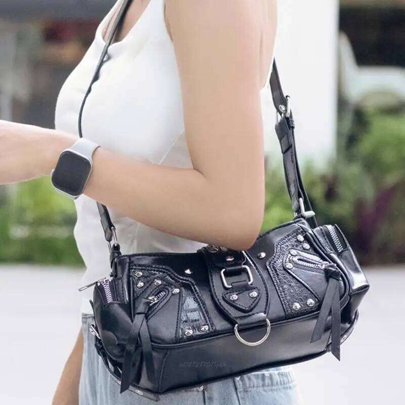 X5XA Punk Evening Bag Retro PU Leather Shoulder Purse With Studs Large Capacity Underarm Bags for Women and Girls Y260205