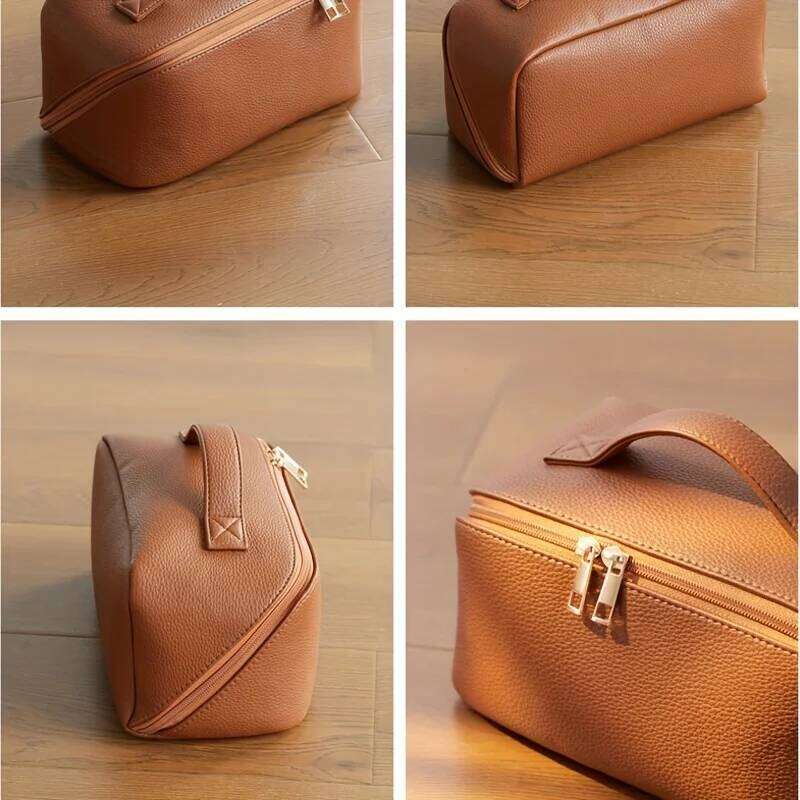 1pc Large Travel Makeup Bag, Waterproof Toiletry Pouch with Multiple Compartments, Portable Cosmetic Case for Women Y260206