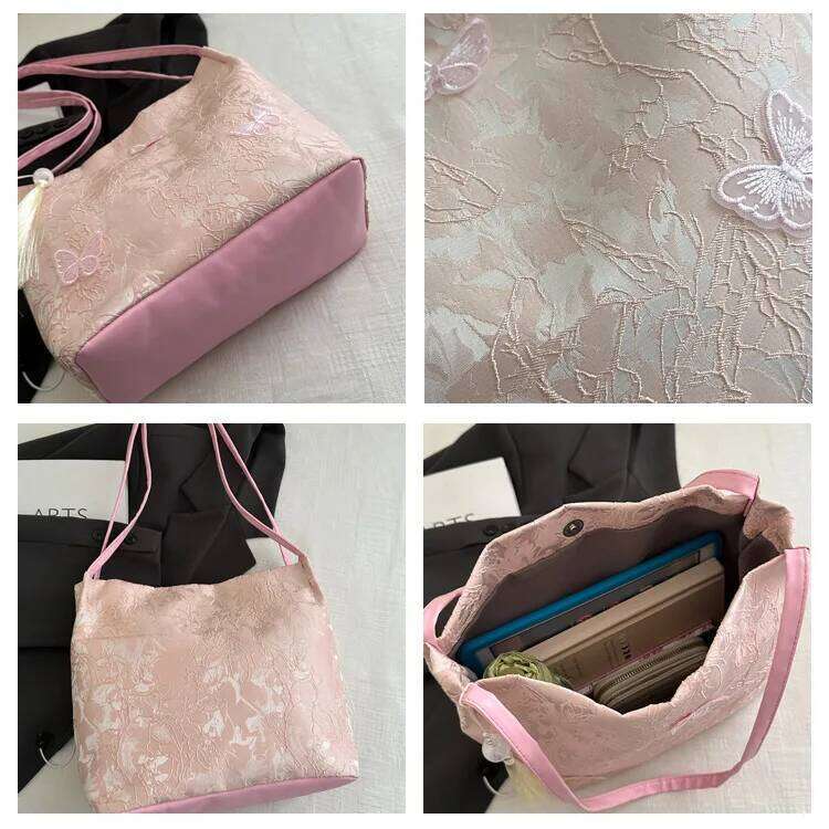 Lace Butterfly Women's Shoulder Bag Large Capacity Ladies Casual Tote Underarm Bags Female Retro Handbags with Tassel Pendant Y260205