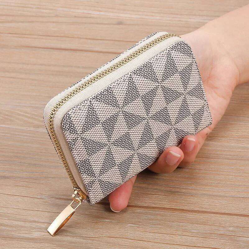 Fashionable Geometric Pattern PU Leather Multi-card Slots Zipper Coin Purse, Unisex Portable Card Holder & Wallet Y260206