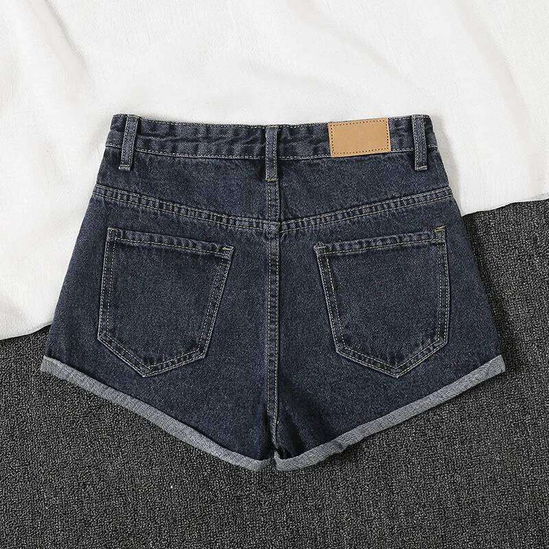 Korean Ultra-fire Crimped High-waisted Denim Women's Summer Loose Black and Gray Wide-leg Pants Jeans Shorts XJ260206