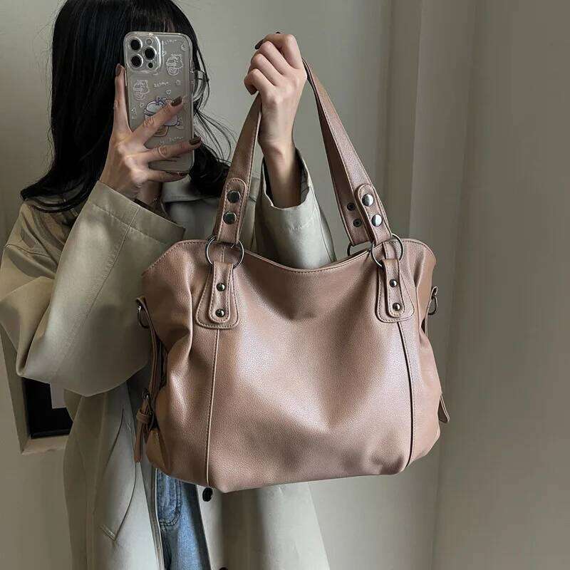Korean Version Large Capacity Fashionable Tote Soft Leather PU New Retro Women's Handbag Shoulder Crossbody Wallet Women Bag Y260204