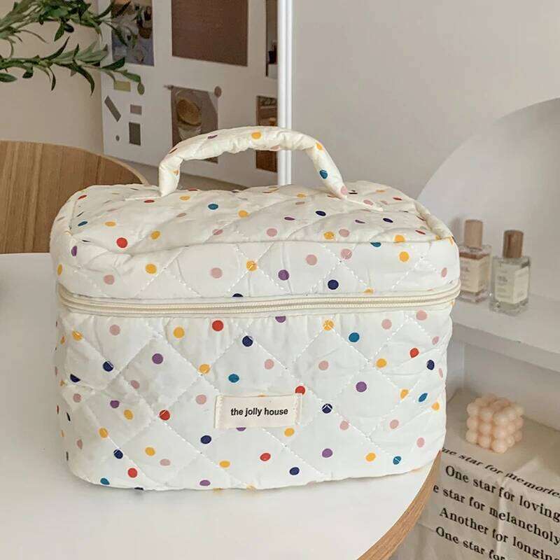 Fashion Colorful Dots Large Capacity Cosmetic Quilted Bag Portable Tote Travel Make Up Storage Bags Women Cotton Handbags Gift Y260206