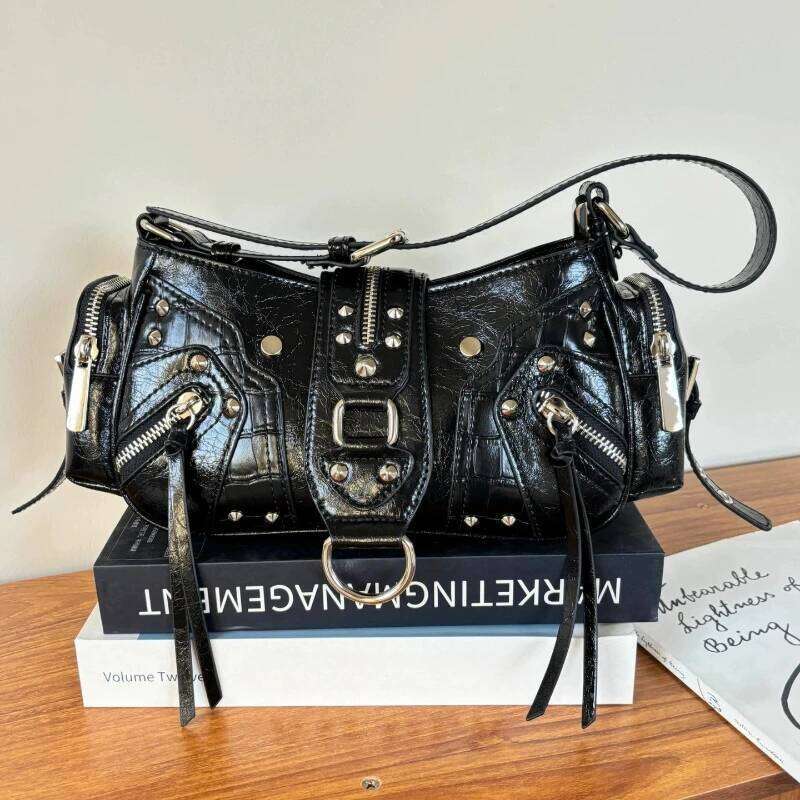 NEW Underarm Bags For Women Luxury Designer Handbag Purses New In Vintage PU Leather Rivet Decoration Shoulder Crossbody Y260205