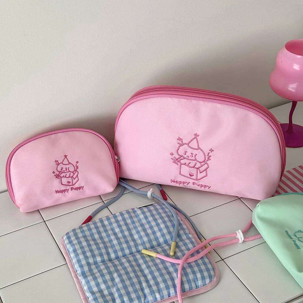 Kawaii Cartoon Dog Women Makeup Cute Cosmetic Lipsticks Storage Pouch Portable Round Travel Make Up Zipper Mini Bag Y260206