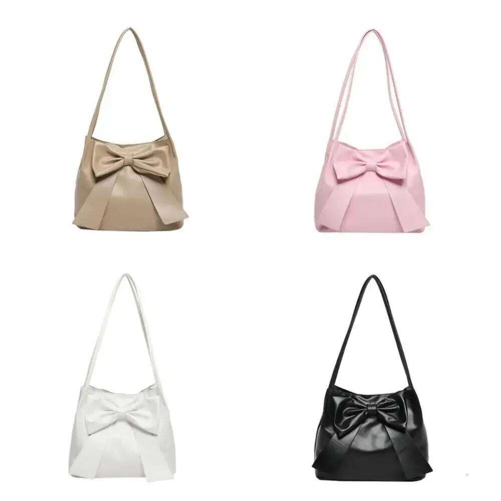 Elegant Solid Color PU Bow Shoulder Bucket Korean Style INS Tote Luxury Portable Fashion Underarm Bag Decoration Y260205