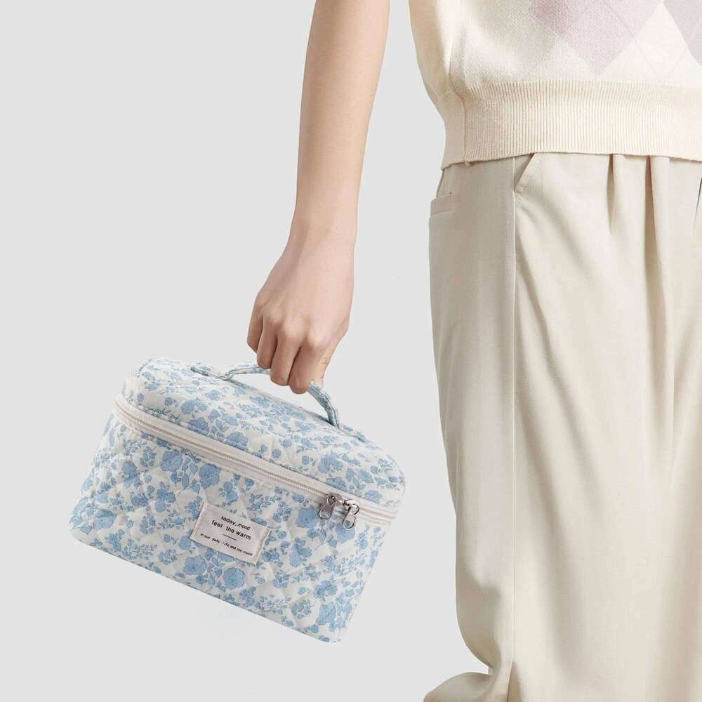 3Pcs Cotton Quilted Makeup Bag Set Women Zipper Cosmetic Organizer Female Cloth Handbag Portable Toiletry Case for Girls Y260206